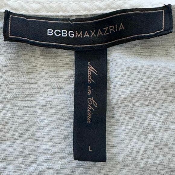 BCBG MAXAZARIA White Linen Neutral Embellishments Tank Top Blouse Women’s Sz L - Picture 4 of 9